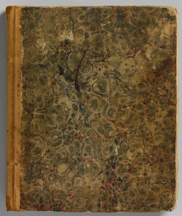 Copertina marmorizzata di un libro mastro dell’Ottocento